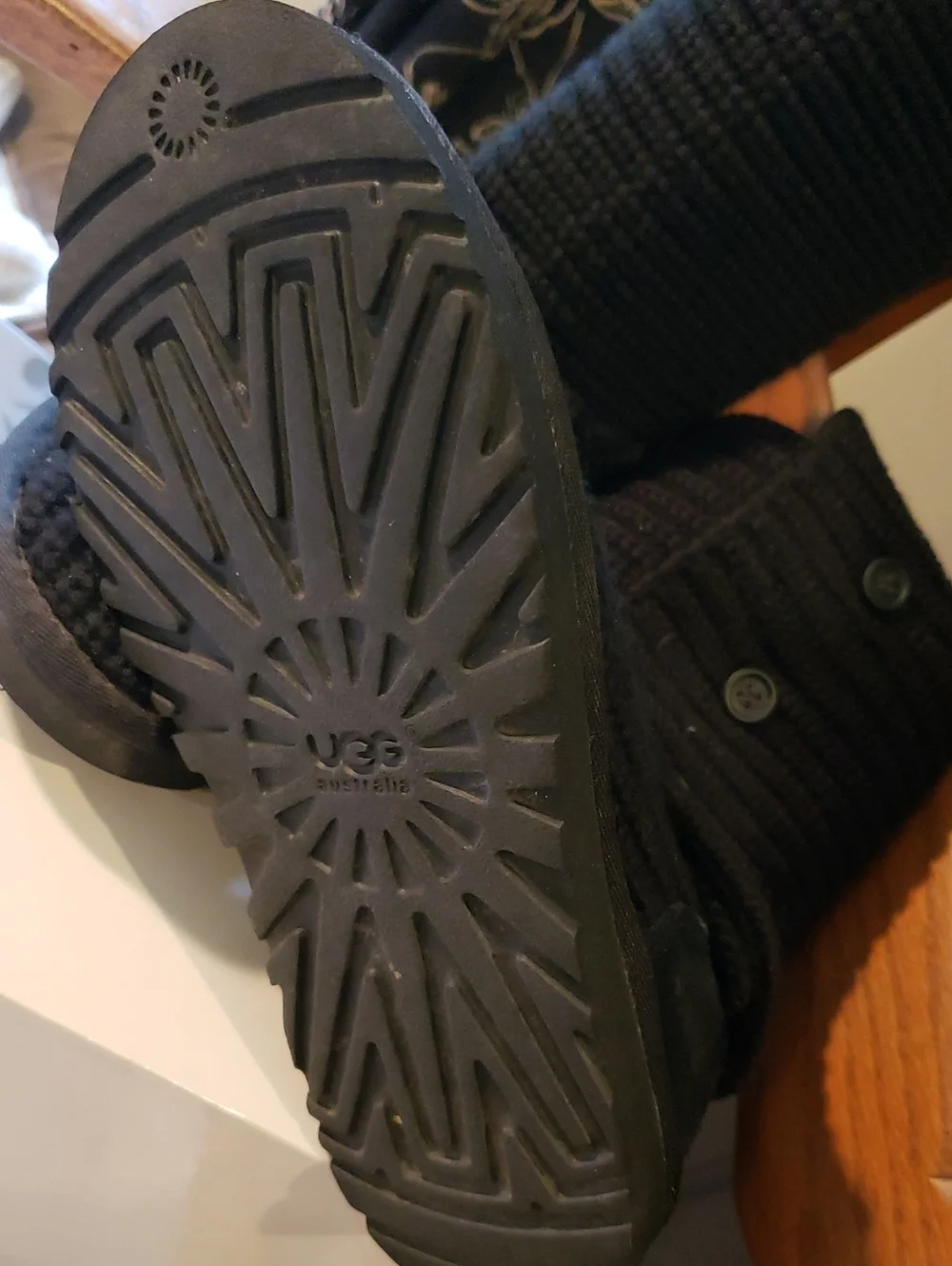 UGG Black Knee-High Cardy Knit Button Boot 7.5